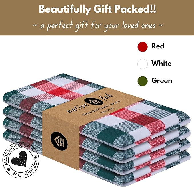 Native Fab Gingham Check Kitchen Towels 4 Pack 16x26 Inches - Image 5