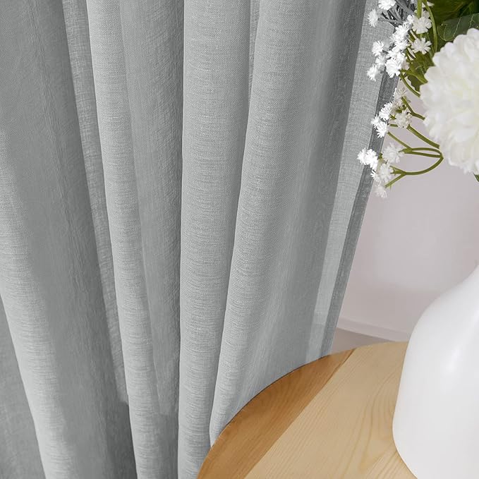 Tollpiz Sheer Curtains Linen Textured Bedroom Curtain Sheers Light Filtering - Image 3