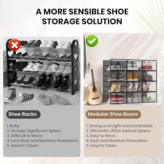 12 Pack XXX-Large Modular Clear Plastic Stackable Shoe Storage Organizer - Image 6