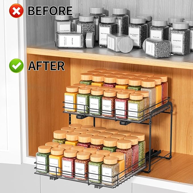 RCHYFEED Spice Organization for Cabinet, 2 Tier Pull out Spice Rack Organizer - Image 2