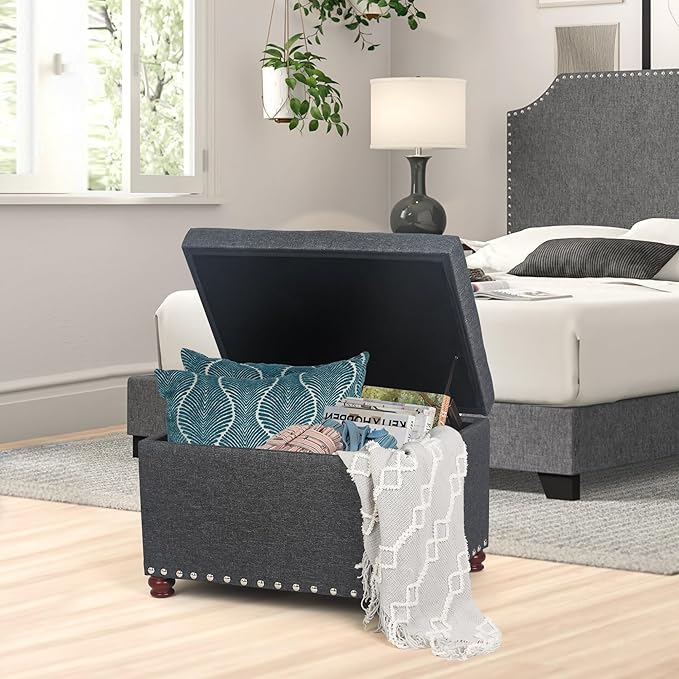 Joveco Storage Ottoman Linen Tufted Bench - Image 2