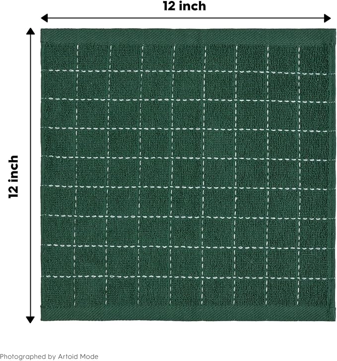 Artoid Mode Checkered Designed Cotton Grey Black Green Terry Kitchen Dish Cloths - Image 7