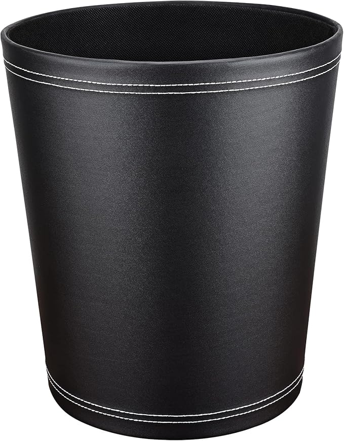 KINGFOM 3 Pack PU Leather Small Office Trash Can Wastebasket, Round Garbage - Image 2