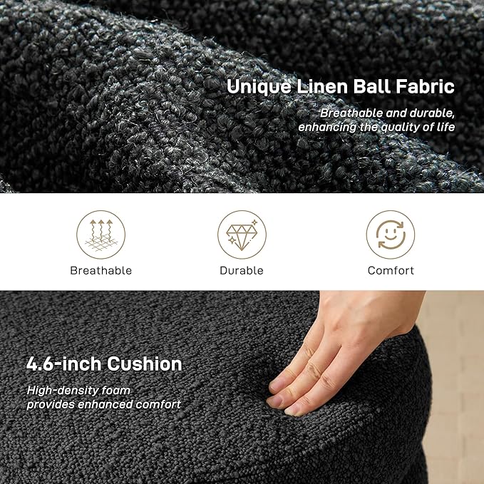 Round Ottoman with Storage Boucle Ottoman Stool with Storage Removable Lid - Image 4