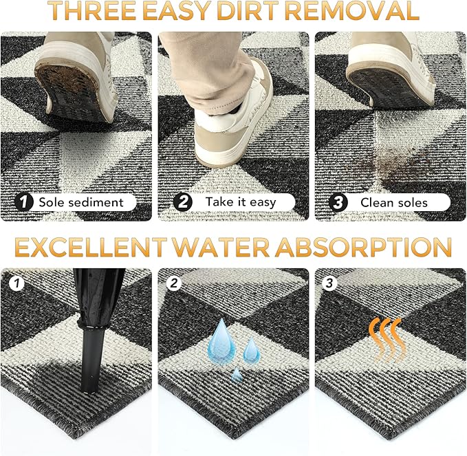 hicorfe Indoor Doormat, Low-Profile Absorbent Resist Dirt Entryway Doormat - Image 4
