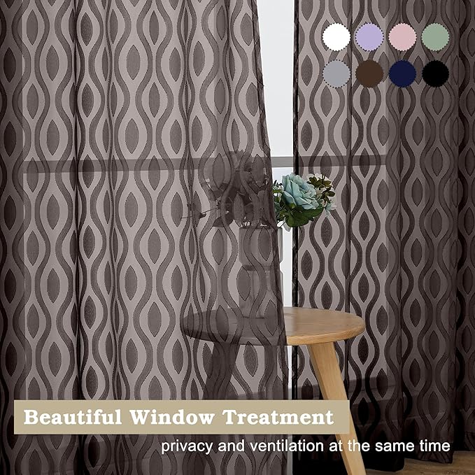 Aiyufeng Sheer Brown Curtains 54 Inch Length 2 Panels - Image 7