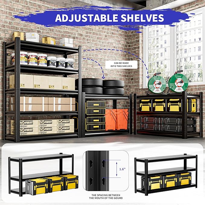4 Pieces Garage Shelving, 5 Tier 72"X47.2"X23.6"Inches, Storage Shelves Heavy - Image 4