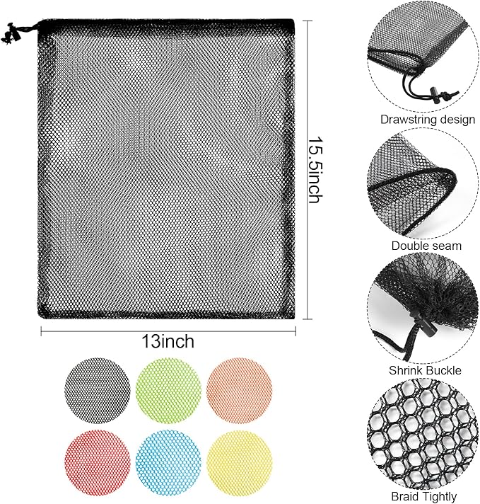 iMucci 13"X15.5" 6Pcs Mesh Laundry Drawstring Bag Nylon Drawstring Gym Bag - Image 3