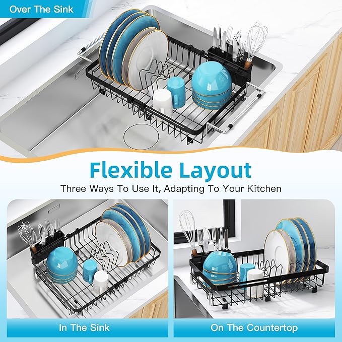 romision Expandable Dish Drying Rack Over The Sink Small Metal Stainless Steel - Image 2