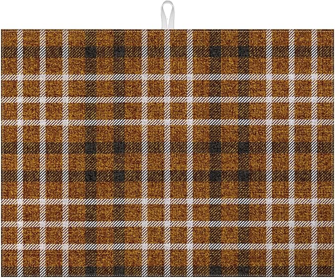 Brown Plaid Dish Drying Mat for Kitchen Counter Microfiber Absorbent Dish by VisittheDuibelproduct