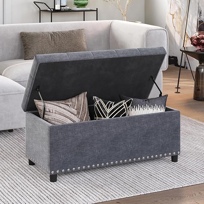 BELLEZE 35" Tufted Ottoman, Storage Bench - Image 4