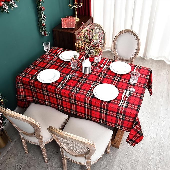 Red GinghamTartan Christmas Plaid Tablecloth - Image 8