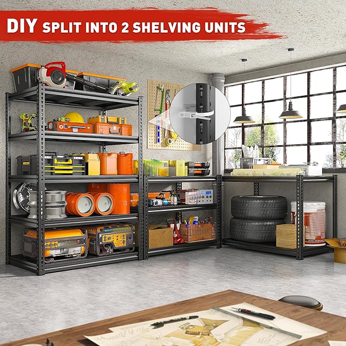 REIBII 72" H Garage Shelving Load 2500 LBS, Heavy Duty Storage Shelves - Image 5