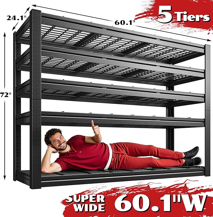 60.1" W Garage Shelving 3125LBS Metal Shelving Extra Wide Storage Shelves - Image 2