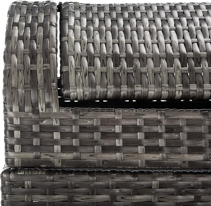 SAFAVIEH Outdoor Collection Mazeli Grey Brown Woven Swing Top Dome Lid Trash - Image 15