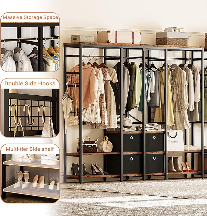 IRONCK Garment Racks with Shelves 4 Drawers and 8 Hooks Heavy Duty Closet - Image 8