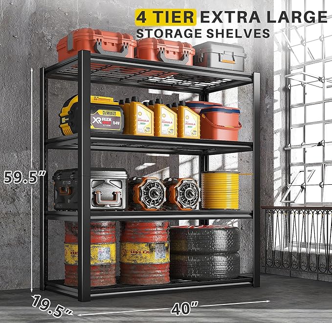 REIBII 40" W Garage Shelving 2240 LBS Storage Shelves Adjustable Metal Shelving - Image 3