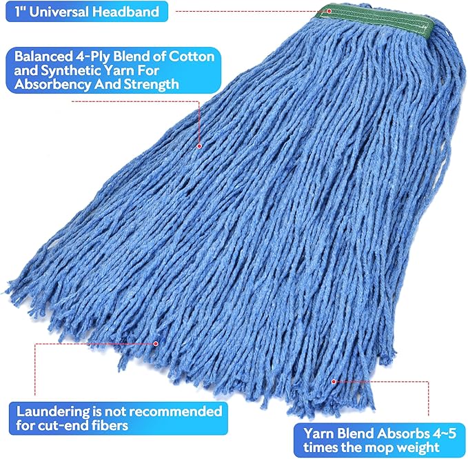 Matthew Cleaning 16oz 3Pack Cotton Floor Mop, Cotton Looped-Open String Heavy - Image 6