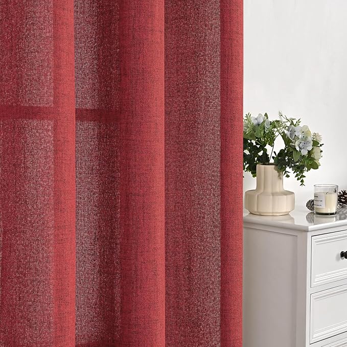 YoungsTex Red Linen Semi Sheer Curtains 78 Inch Length - Image 7