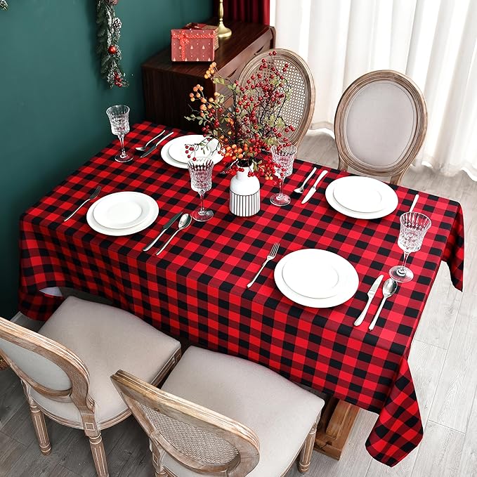 Classic Gingham Buffalo Xmas Tablecloth Fabric - Image 3