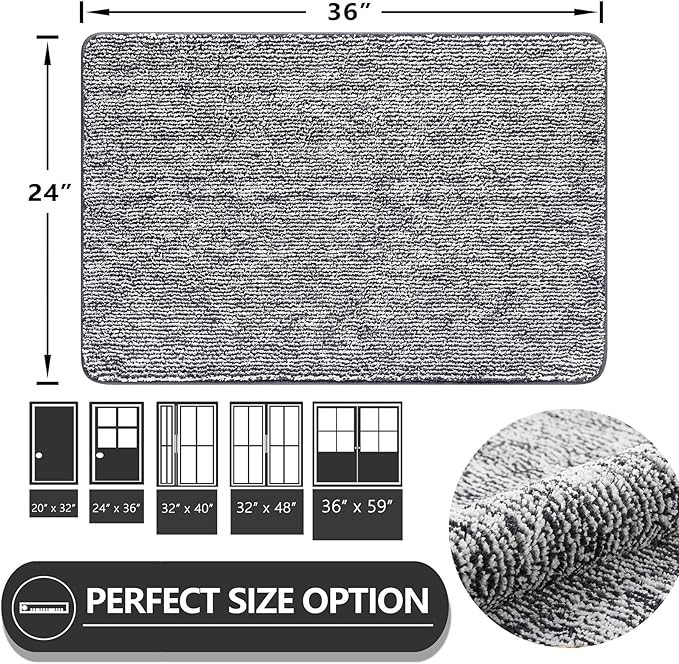 REFETONE Indoor Doormat, Front Door Mat 24"x36" Absorbent Rubber Backing Non - Image 2