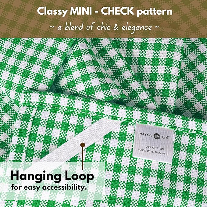 Native Fab Set of 12 Gingham Mini Check Kitchen Towels 16"x26" - Image 6