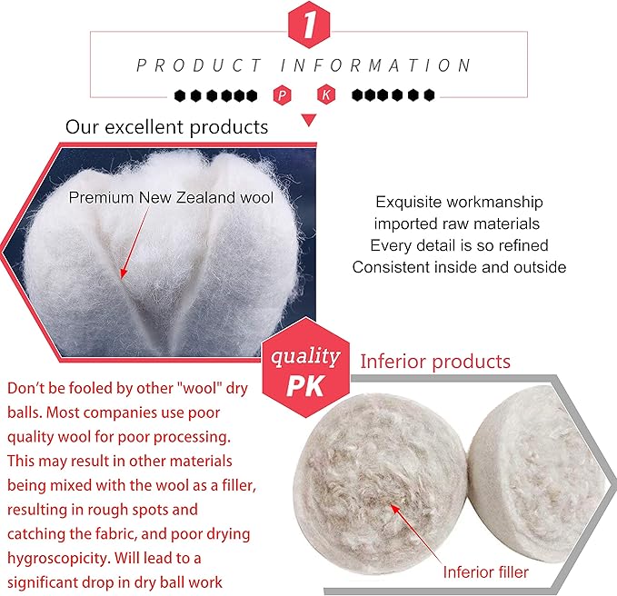 Wool Dryer Balls by FHQSX 6-Pack, XL Premium Reusable Natural Fabric Softener - Image 2