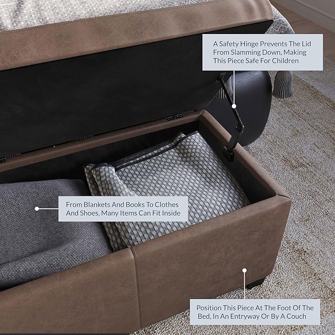 BELLEZE Storage Faux Leather Ottoman, 47 Inch Bench Bedroom Bench - Image 6