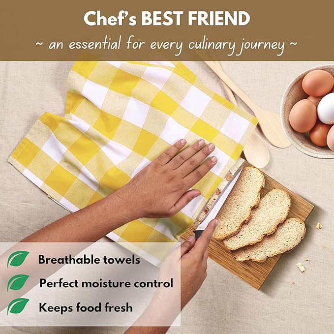 Native Fab Yellow Buffalo Dish Towel 16"x26", Soft Absorbent Dishcloths - Image 3