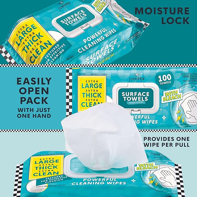 6 Packs Surface Wipes with Bleach, Thick & Large Dispose, All-Purpose Cleaner - Image 3