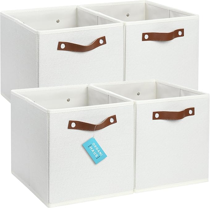 OrganiHaus 11x11 Fabric Cubes Storage Bins Set of 4, Foldable Collapsible by OrganiHaus