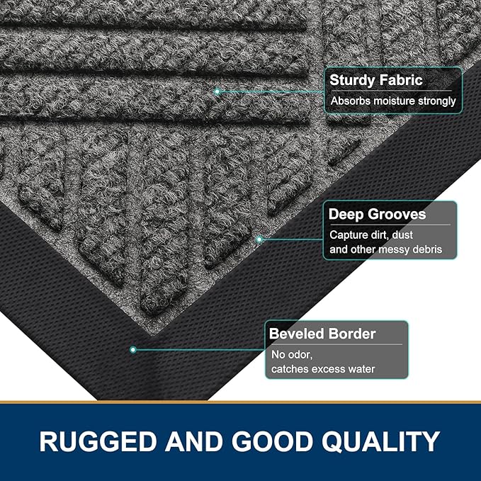 Smiry Front Door Mat Outside Entrance, Heavy Duty Outdoor Indoor Natural Rubber - Image 4