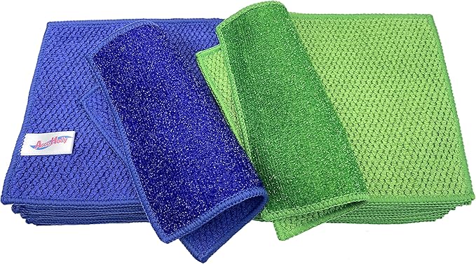 12 Pack Microfiber Scrub Dish Cleaning Cloth, Non-Scratch, Reusable & Durable by AccoHolly