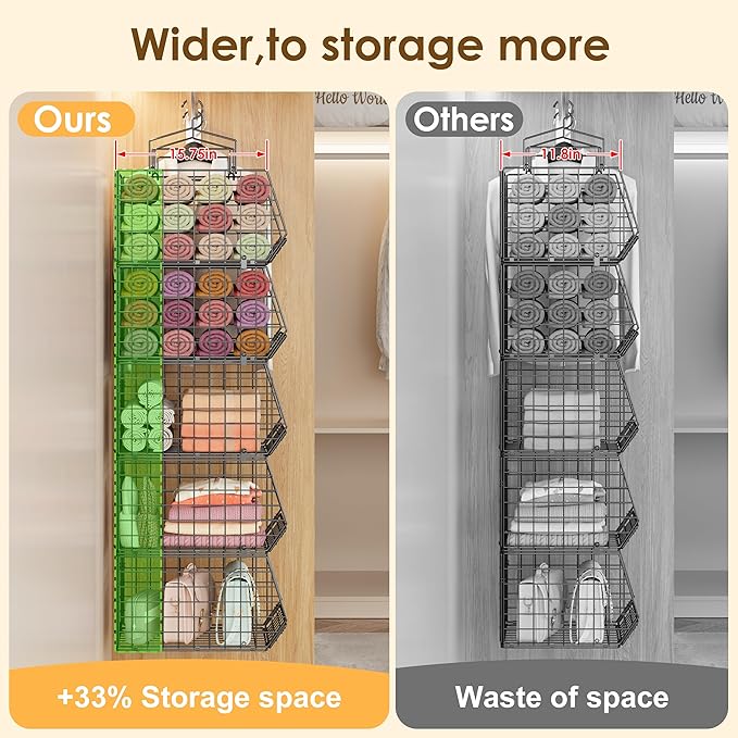 Deeper 4'' Design 5 Tier Foldable Hanging Closet Organizer and Storage，Wire - Image 4