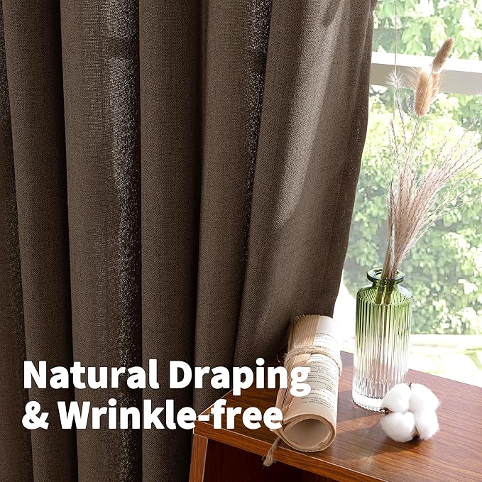 YoungsTex Brown Linen Kitchen Curtains 36 Inch Length, Half Window Drapes Light - Image 5
