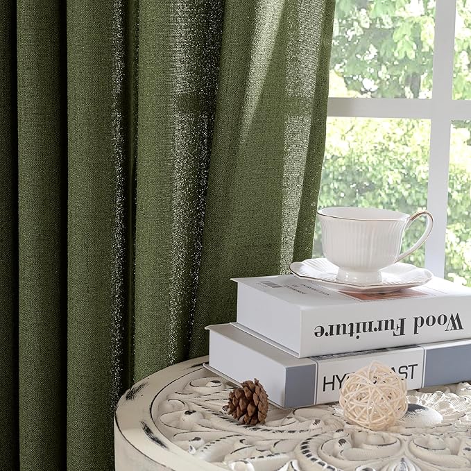 YoungsTex Olive Green Linen Curtains 63 Inch Length - Image 9