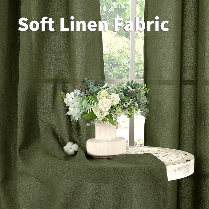 YoungsTex Olive Green Linen Curtains 63 Inch Length - Image 8