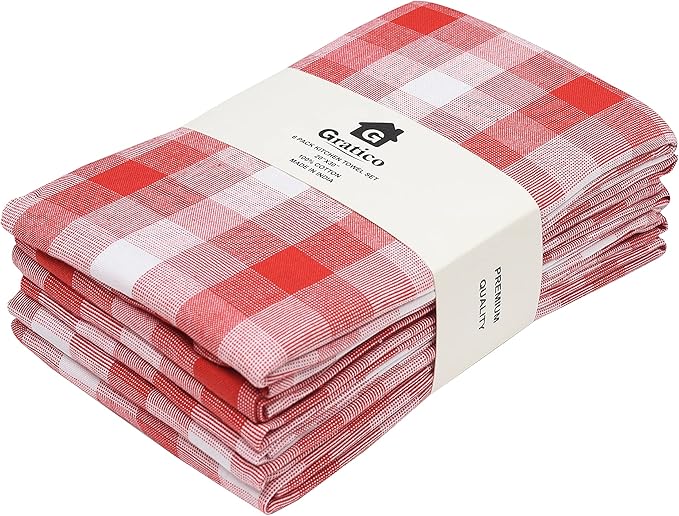 Kitchen Towels Set of 6 Soft Premium Cotton Highly Absorbent Dish Towels 20X30 by Gratico
