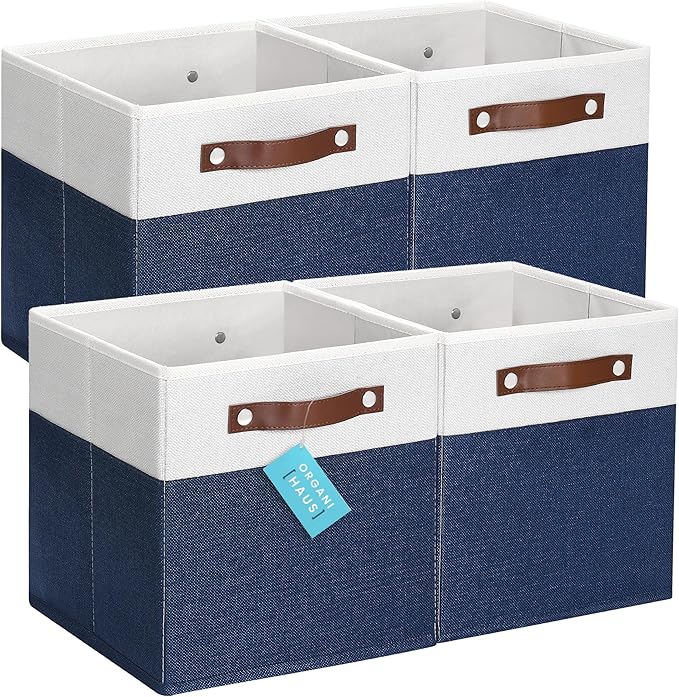 OrganiHaus 11x11 Fabric Cubes Storage Bins Set of 4, Foldable Collapsible by OrganiHaus