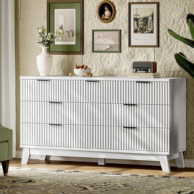 Fluted Dresser with 7 Drawers, Wooden Dresser TV Stand, Wood Closet Clothes - Image 3
