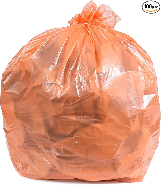 Plasticplace 32-33 Gallon Trash Bags │ 1.5 Mil │ Orange Garbage Can Liners │ by Plasticplace