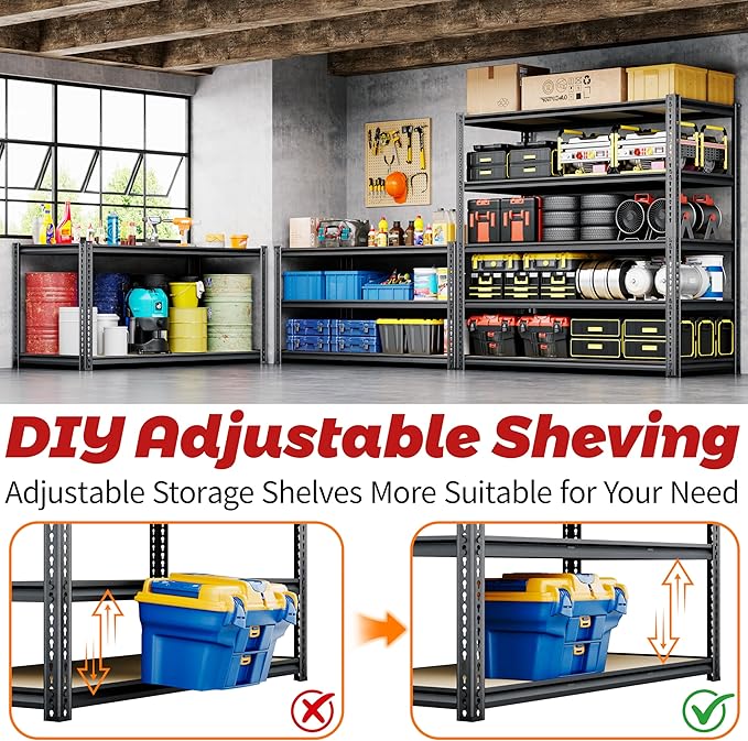48"W Garage Shelving, 3050LBS Storage Shelves heavy duty, 5 Tier Metal Shelving - Image 6