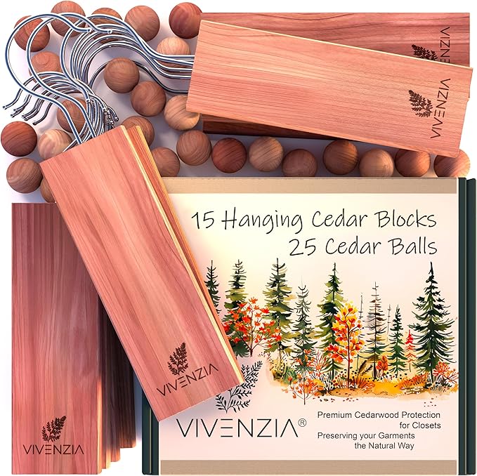 Cedar Blocks for Clothes Storage -40 pcs- Cedar Balls for Clothes Storage by VIVENZIA
