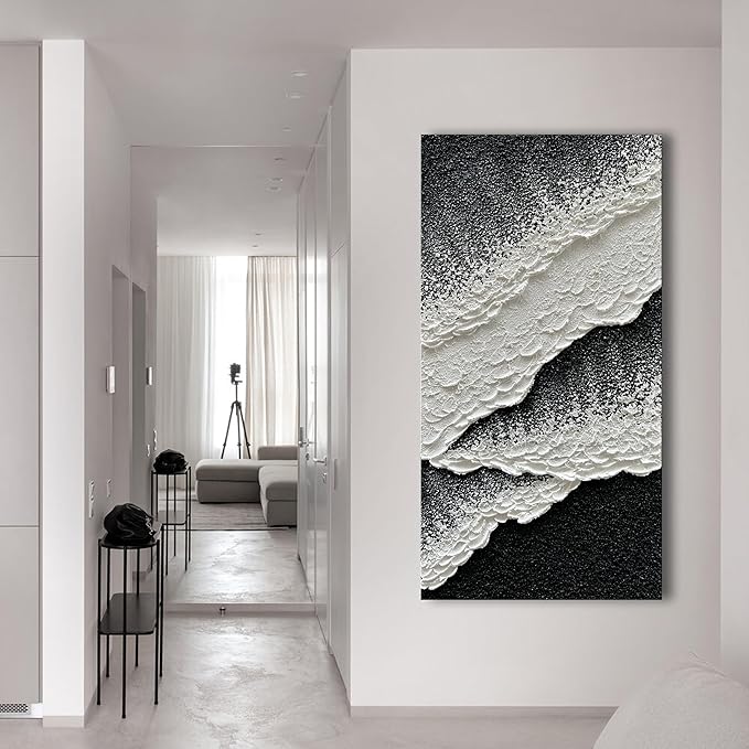 NANKAI Hand Painted black and white abstract canvas art oil painting waves - Image 5