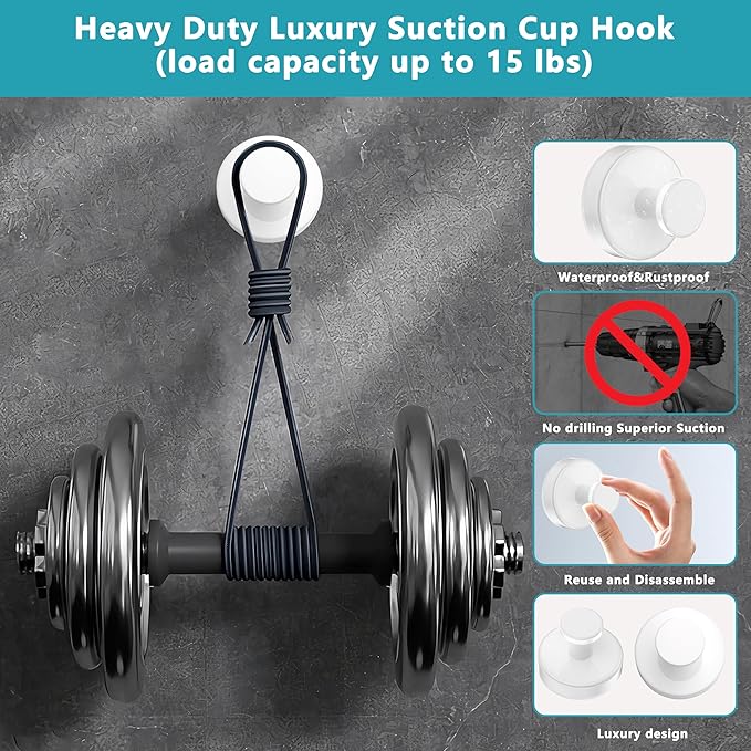 Suction Cup Hooks for Shower, Removable No Drill Towel Hooks, Upgraded 15 lbs - Image 3
