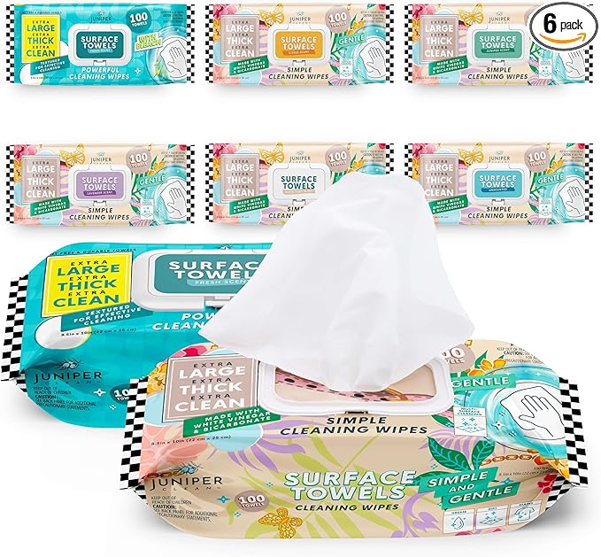 6 Packs Surface Cleaning Wipes, Thick & Large Dispose, All-Purpose Cleaner by JuniperCLEAN