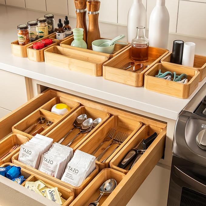 SMIRLY 5-Piece Bamboo Kitchen Drawer Organizer Set - Image 7