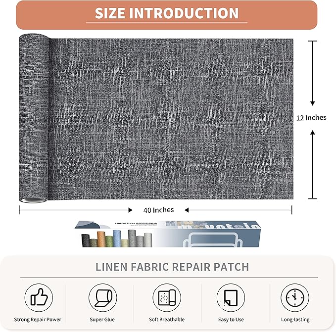 KING MOUNTAIN Fine Linen Fabric Patches, Self-Adhesive, 12x40 inch, - Image 2