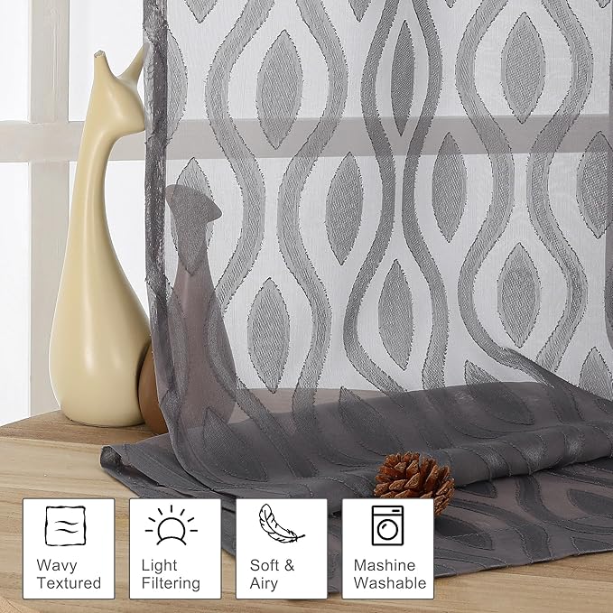 Aiyufeng Extra Long Grey Sheer Curtains 96 Inches Long - Image 2