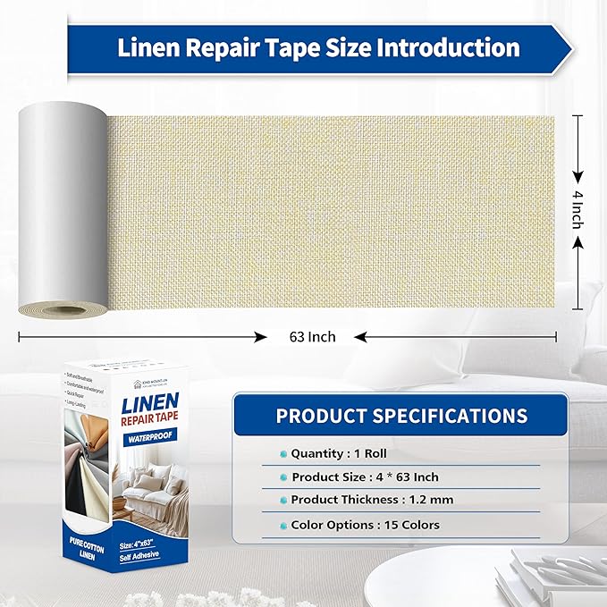 KING MOUNTAIN Linen Repair Patches, Self-Adhesive Fabric Patches, 4 X 63 inch - Image 4